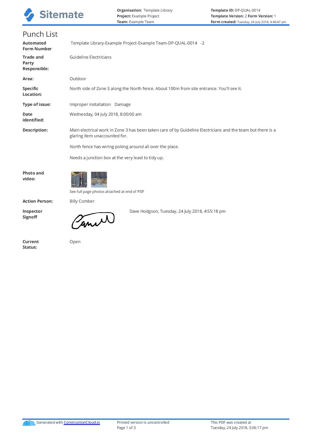 Construction punch list template
