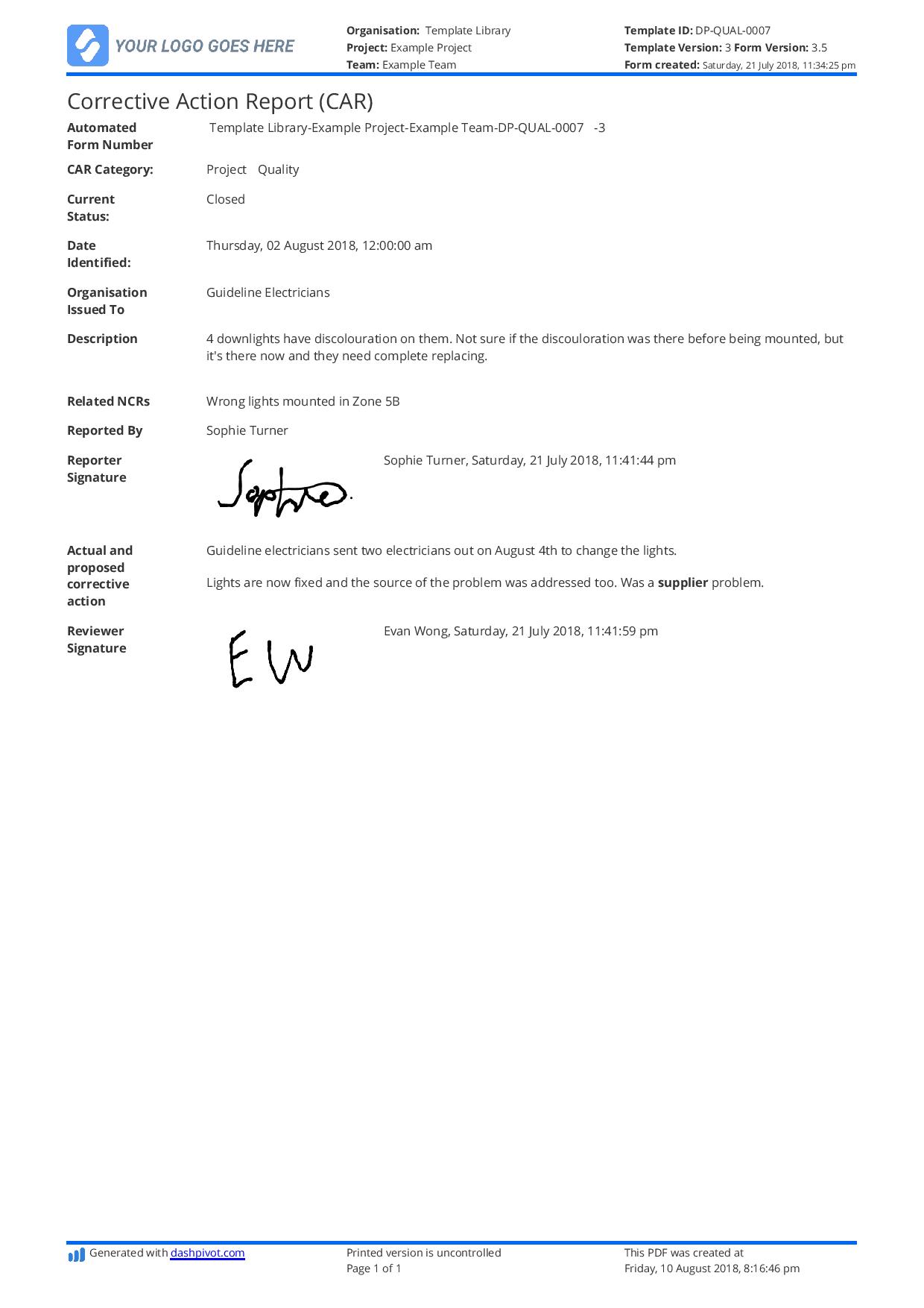 Corrective-Action-Report-CAR template