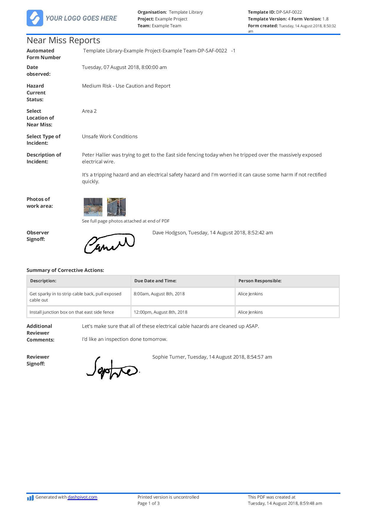 near miss reporting template