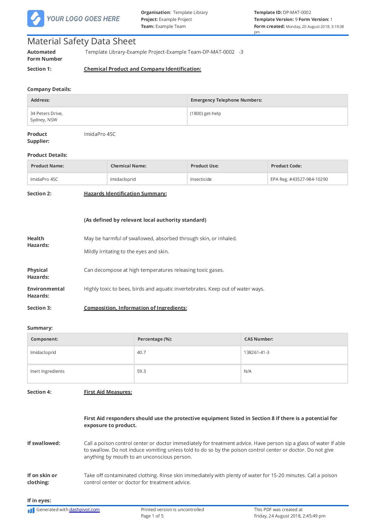 Material safety data sheet