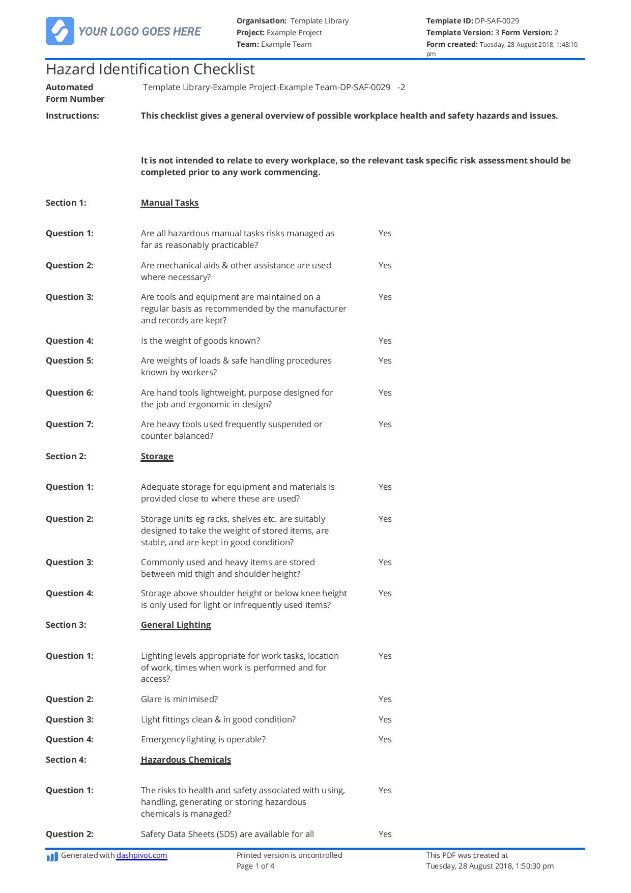 Hazard identification checklist