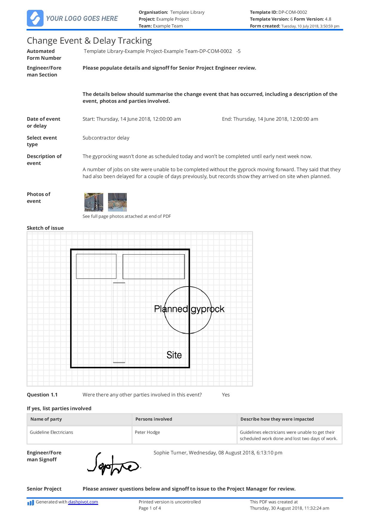 Construction delay report example