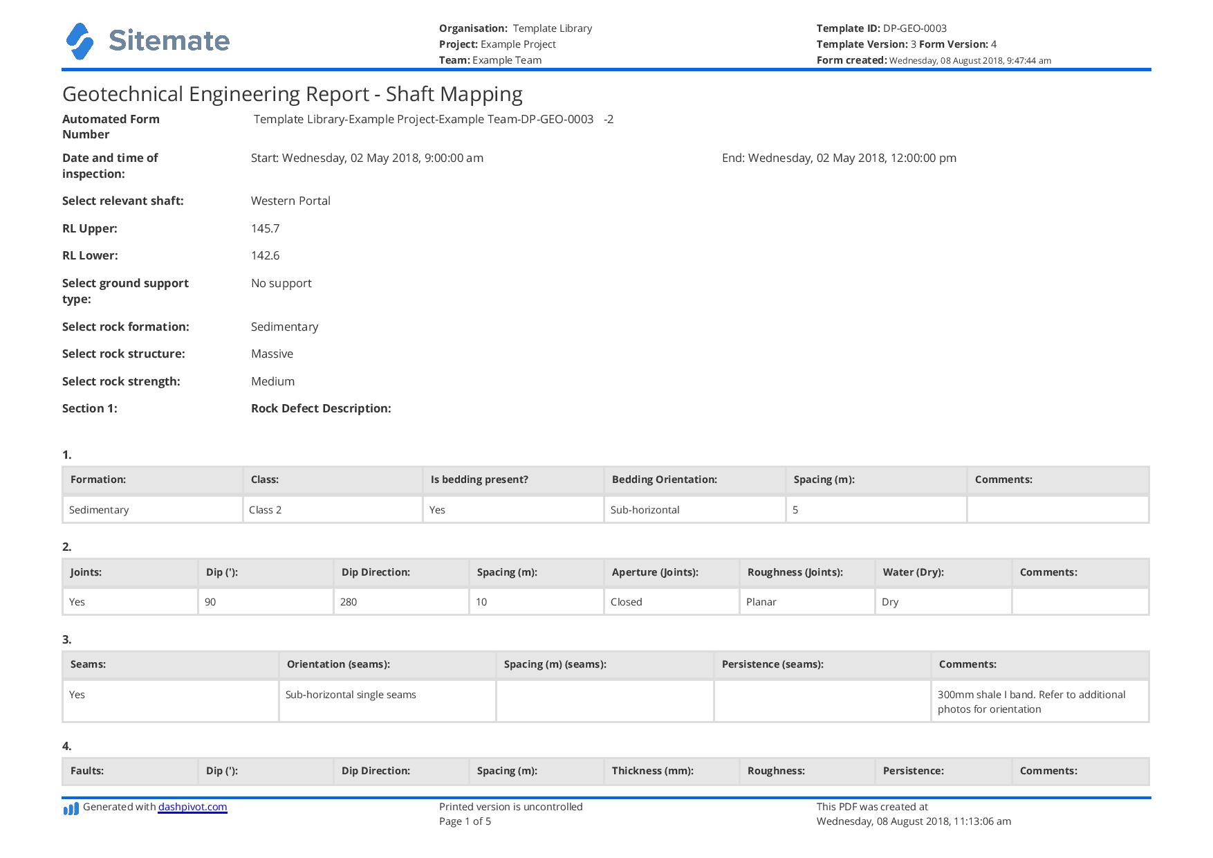 Geotech shaft mapping report template
