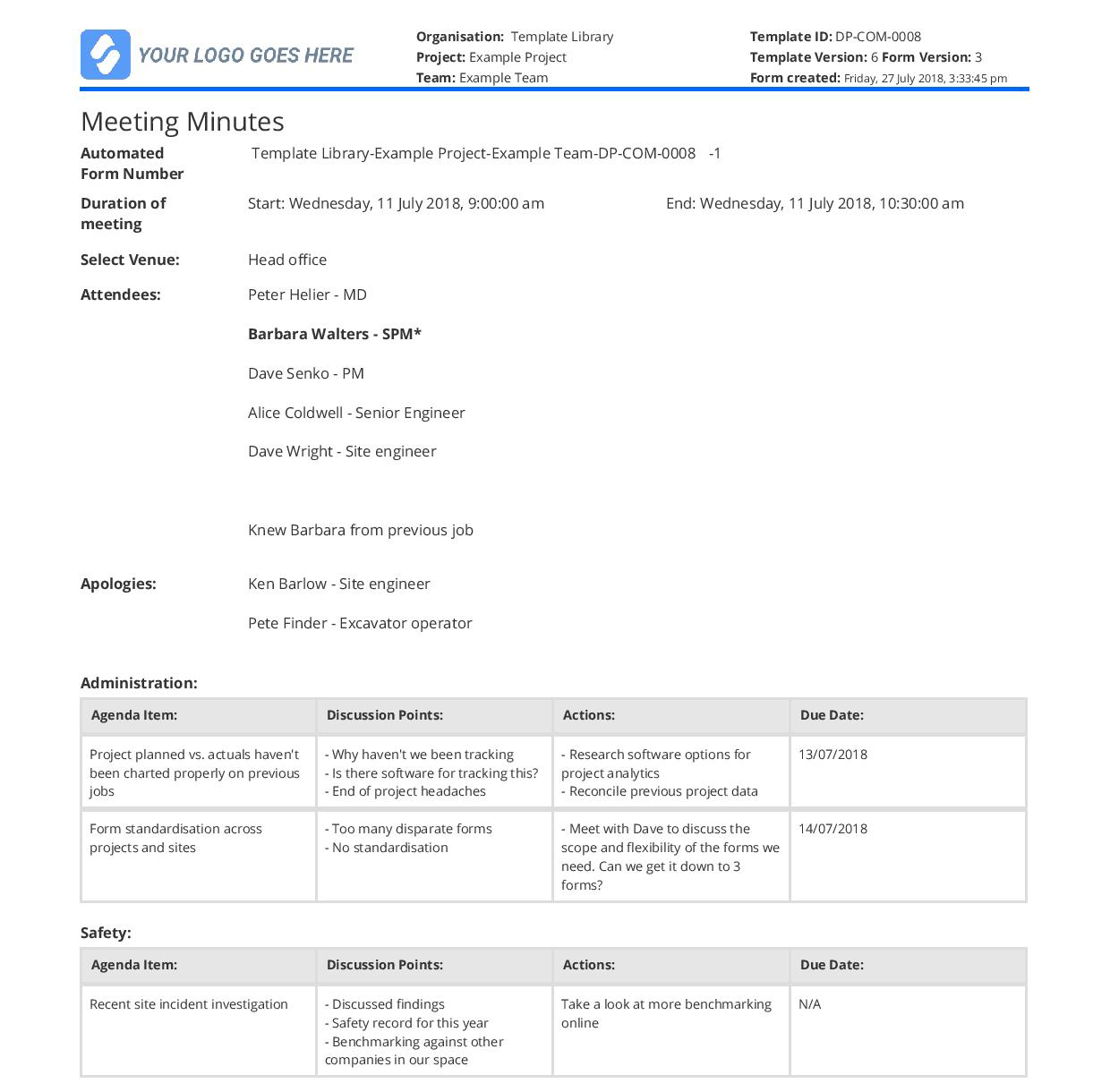 Construction meeting minutes Construction meeting minutes