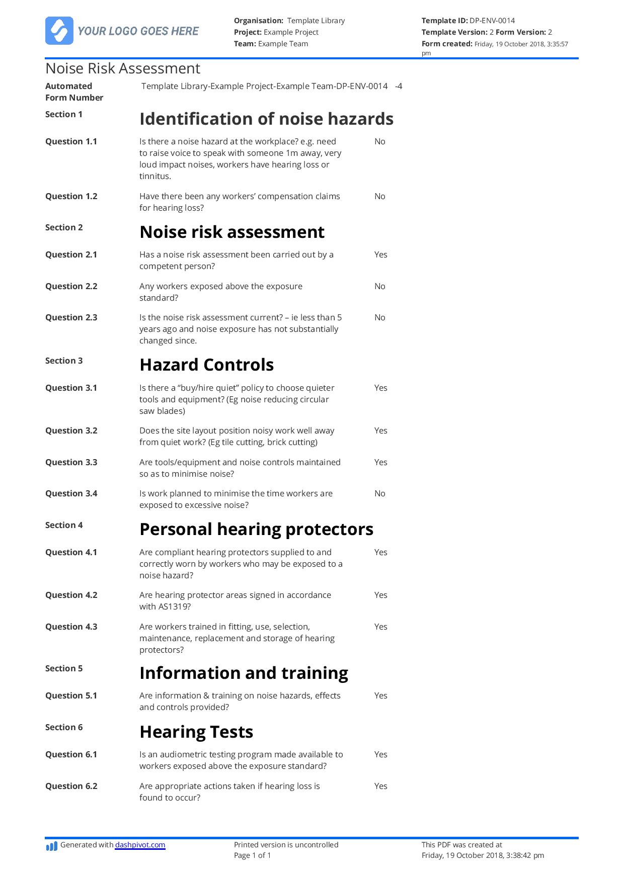 Noise risk assessment template