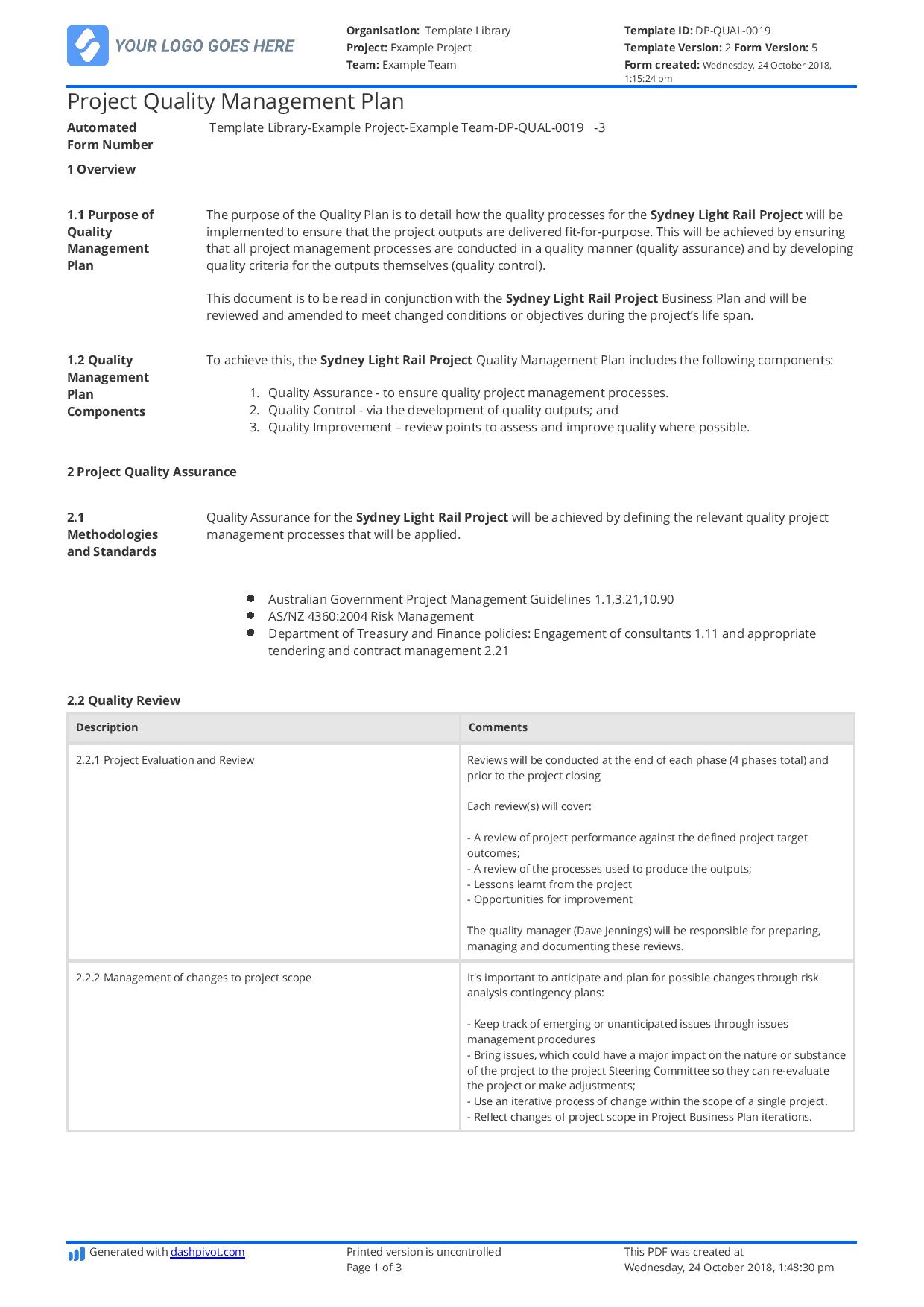 Project quality management plan