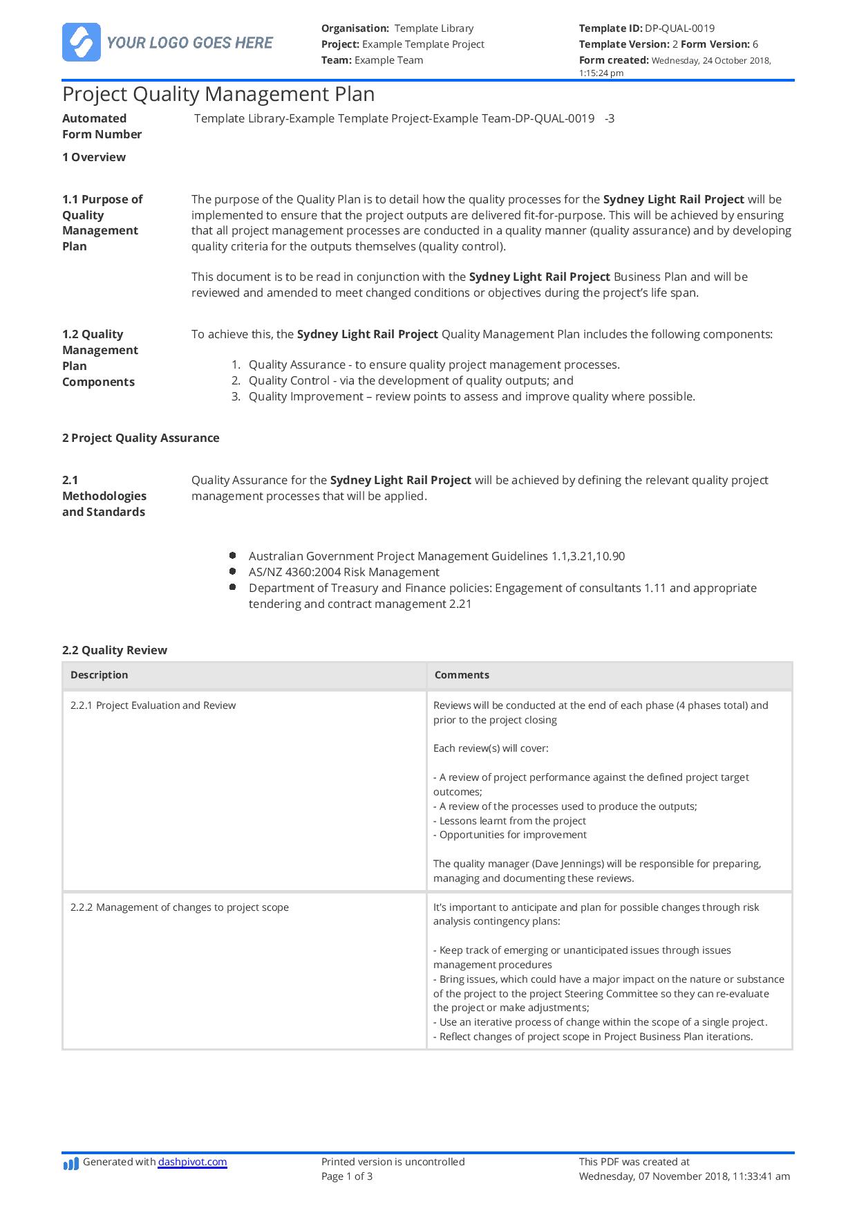 Construction quality management plan