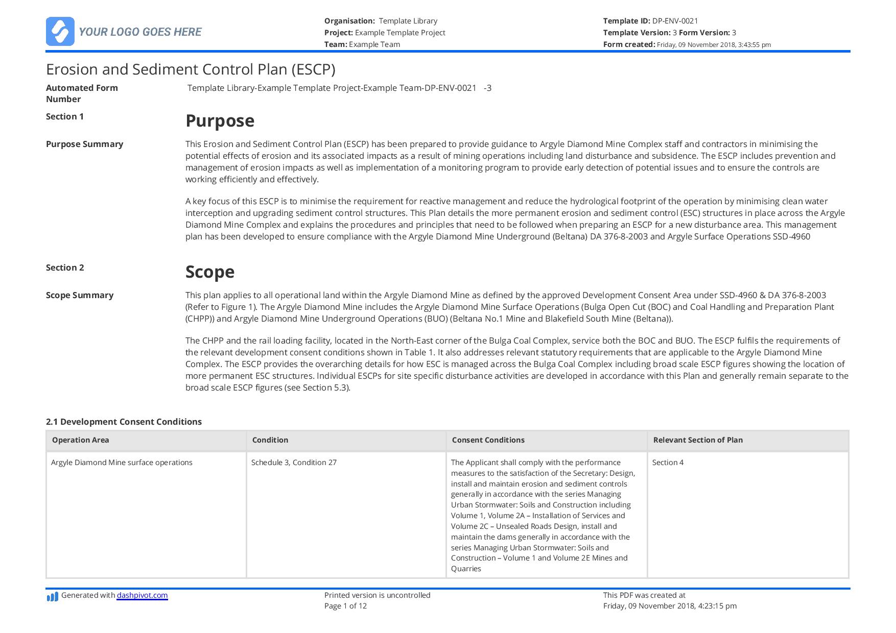 Erosion and sediment control plan