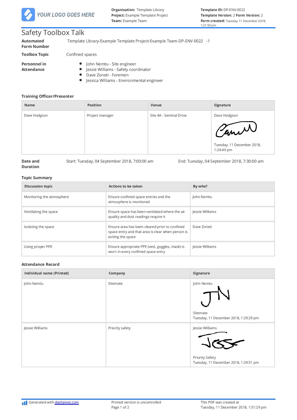 Toolbox talk template