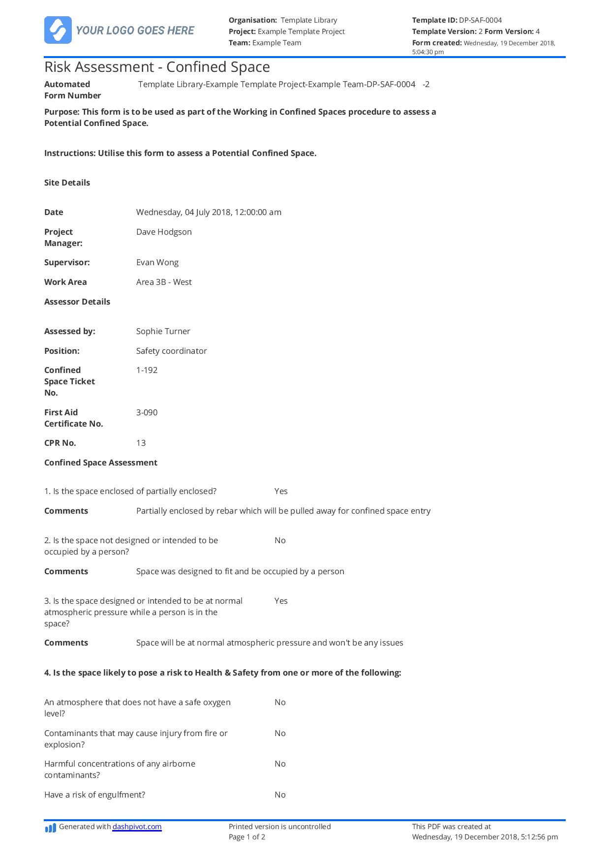 Confined space permit template