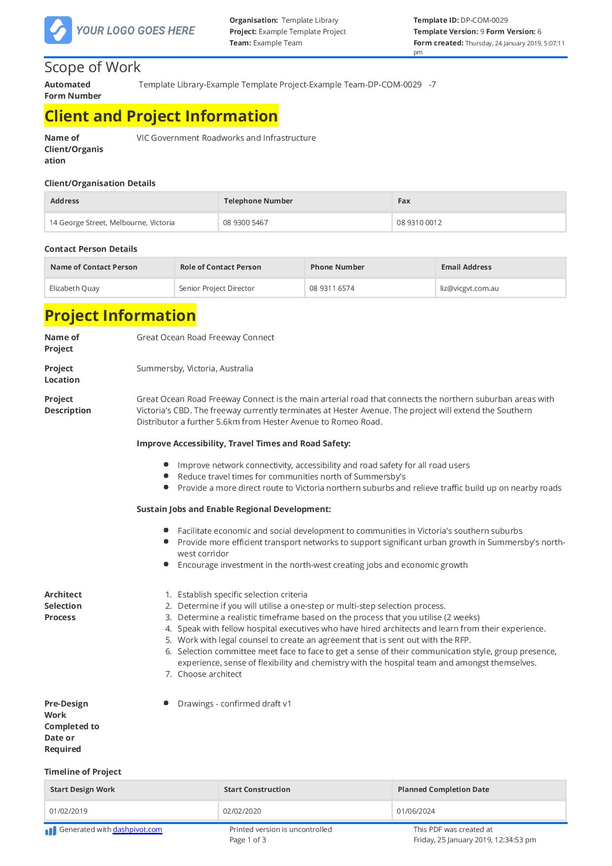 Simple scope of work example