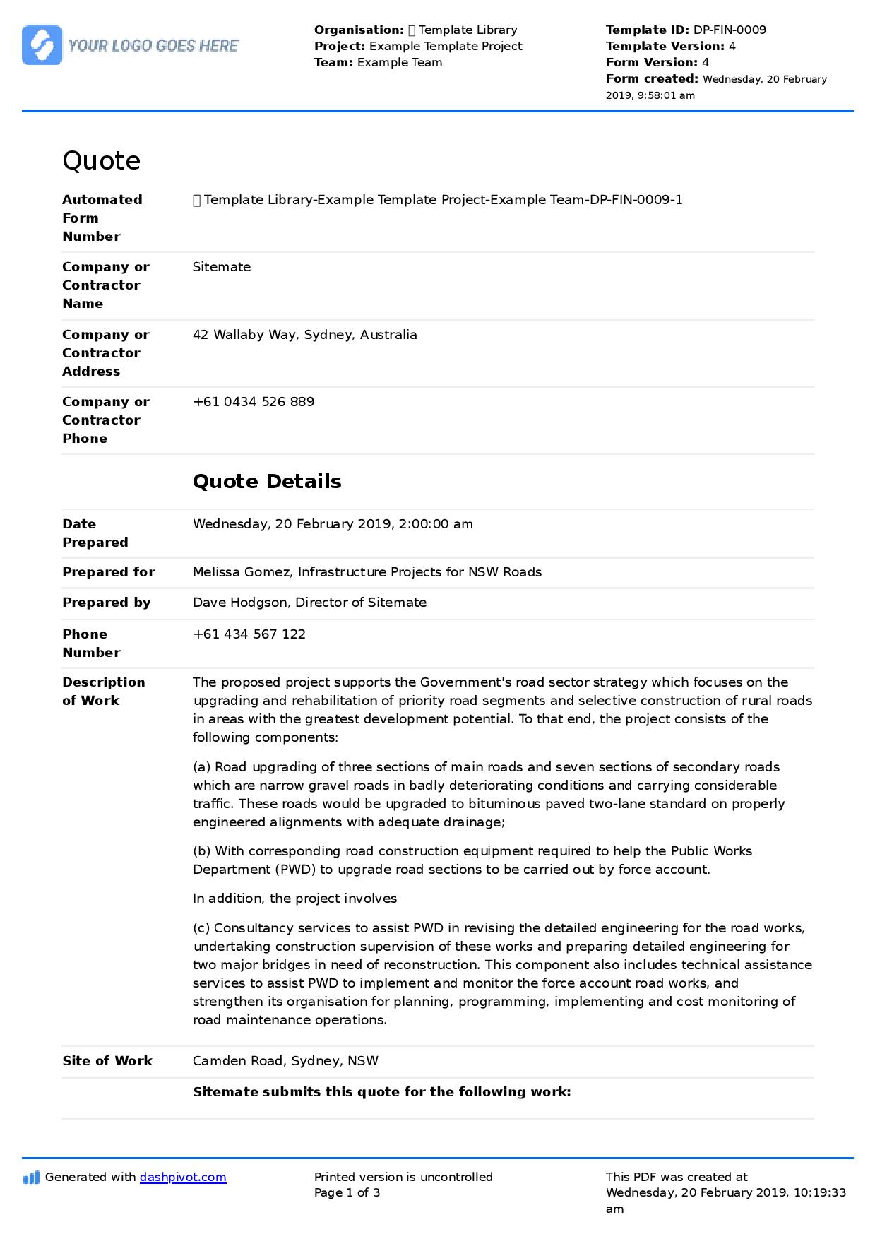 Construction quote template