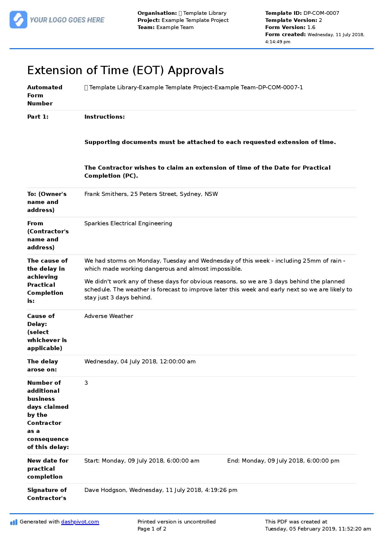 Sample letter for delay in project completion
