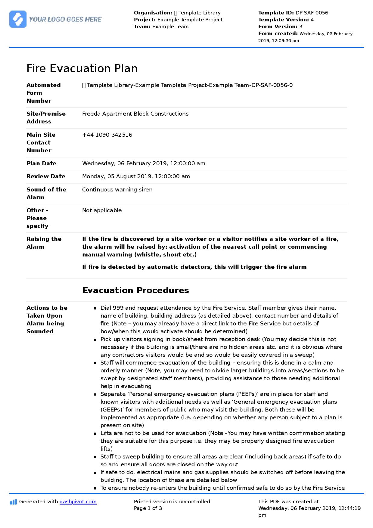 Fire evacuation plan template