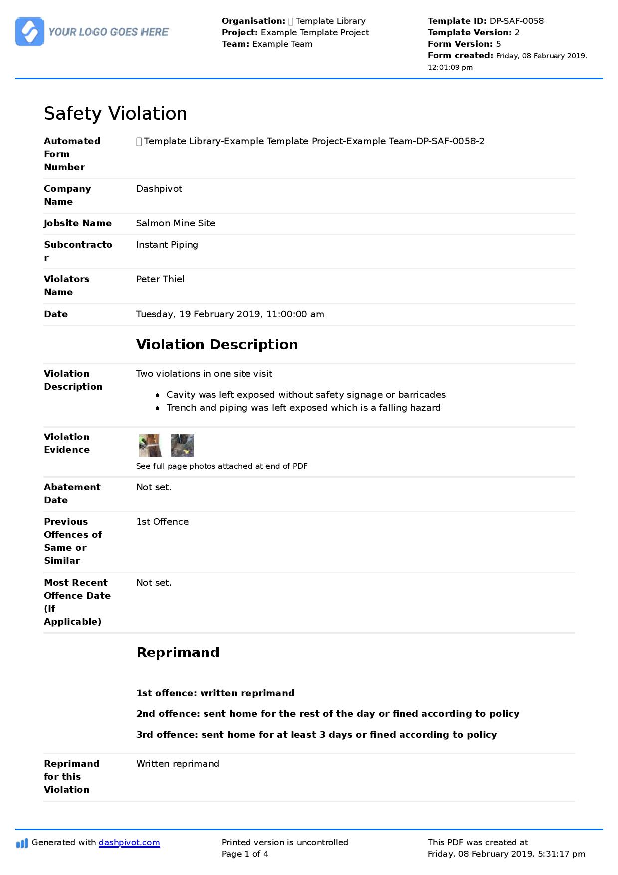 Safety letter to contractor