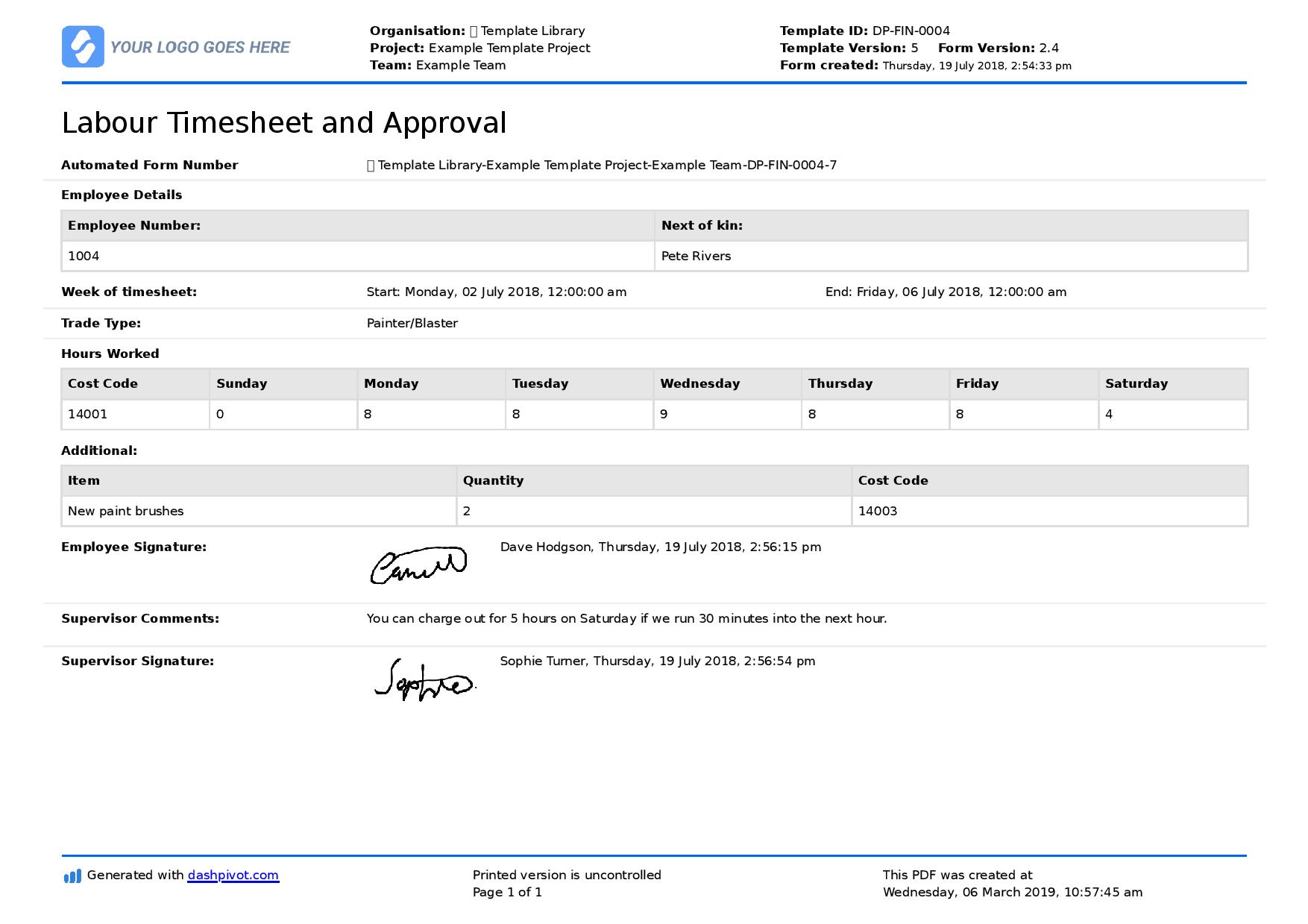 Construction timesheet