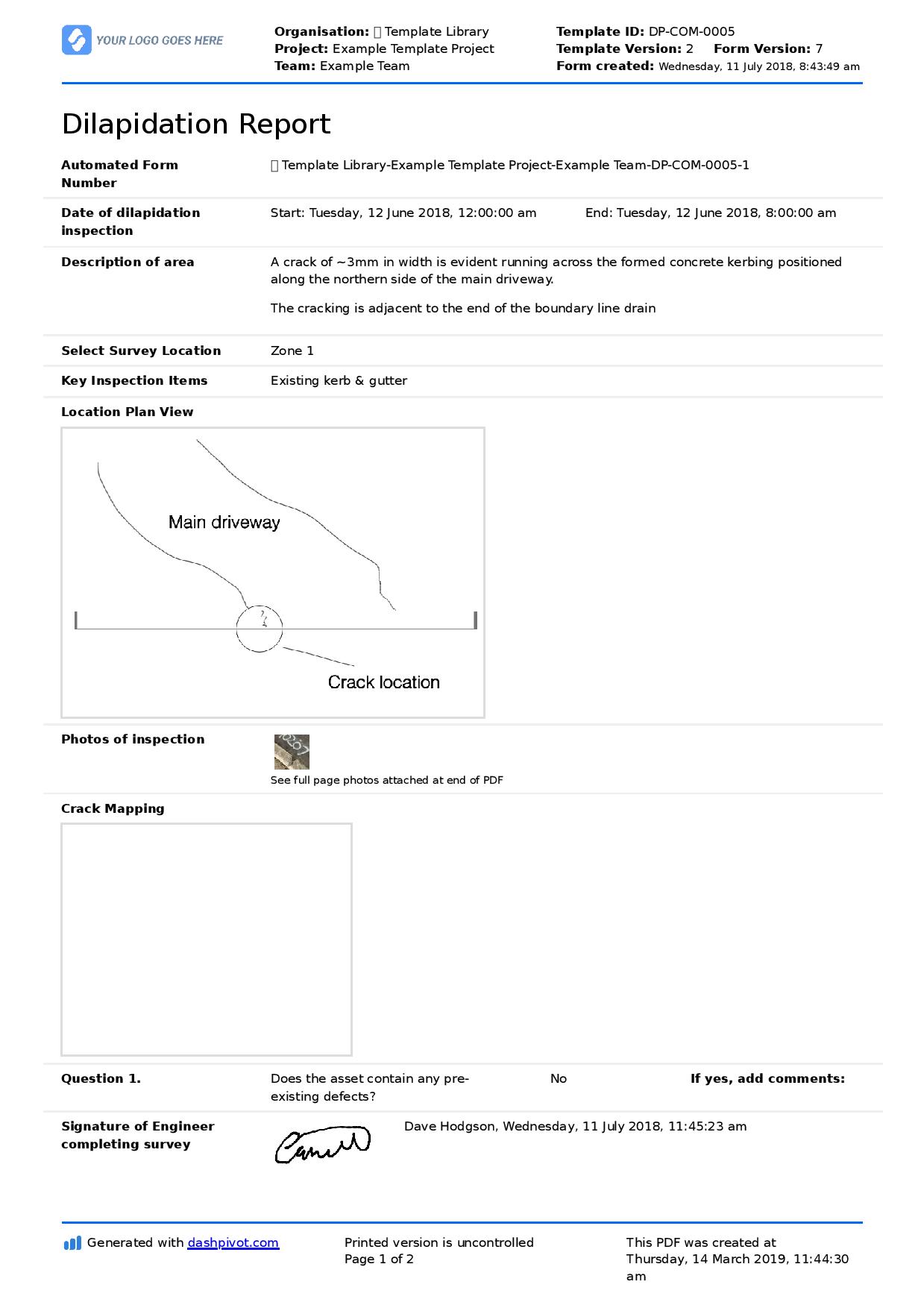 Latent defect dilapidation report