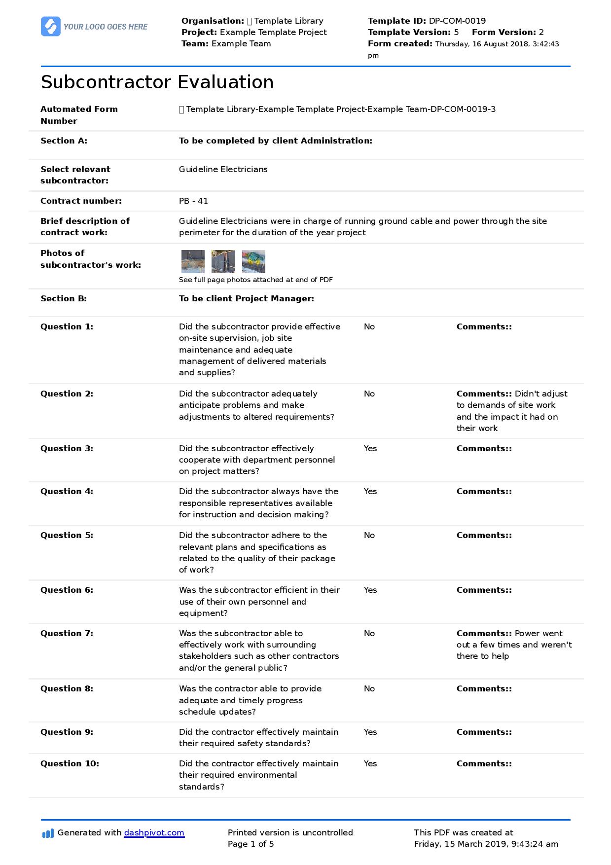 Subcontractor management process