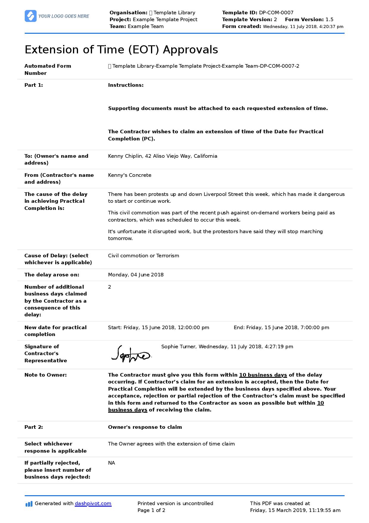 Justification letter for project delay