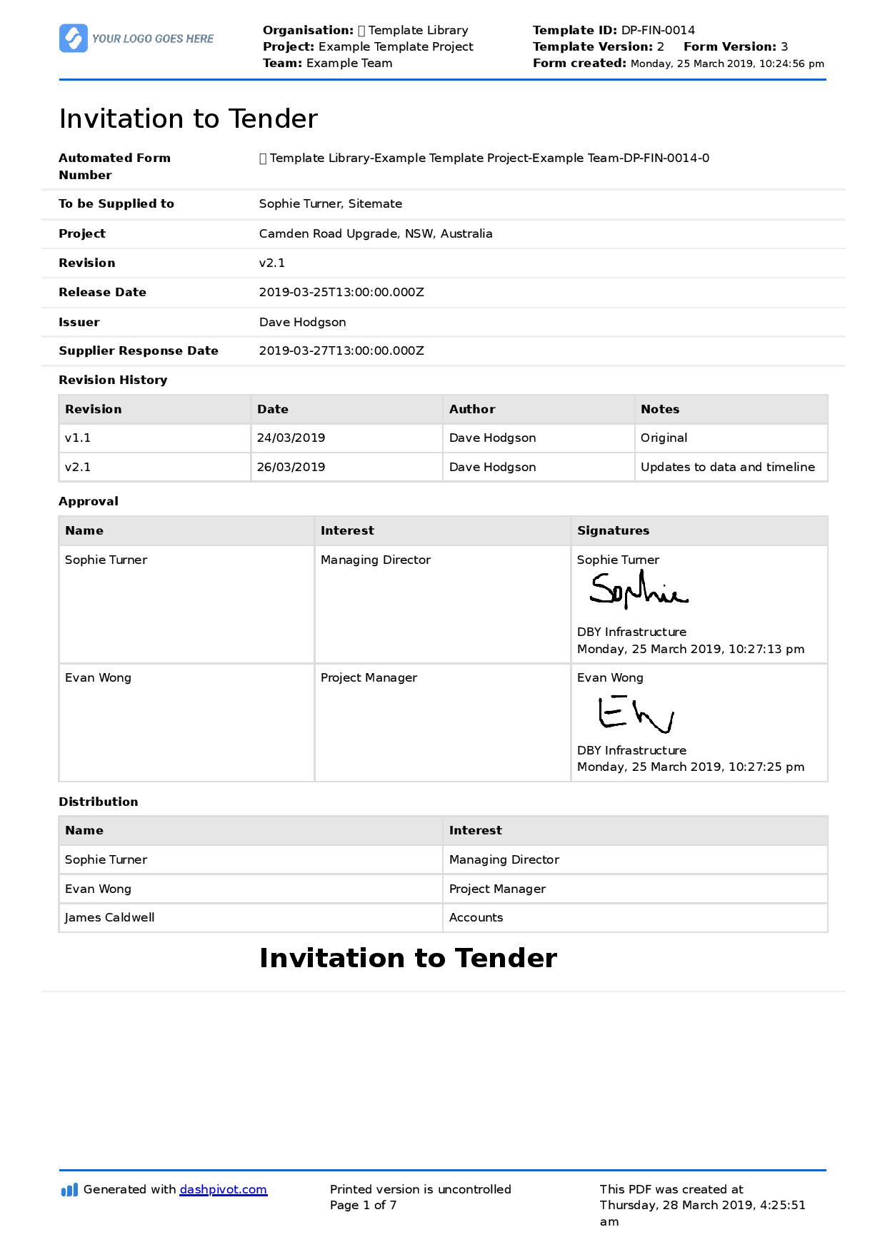Tender documents for construction