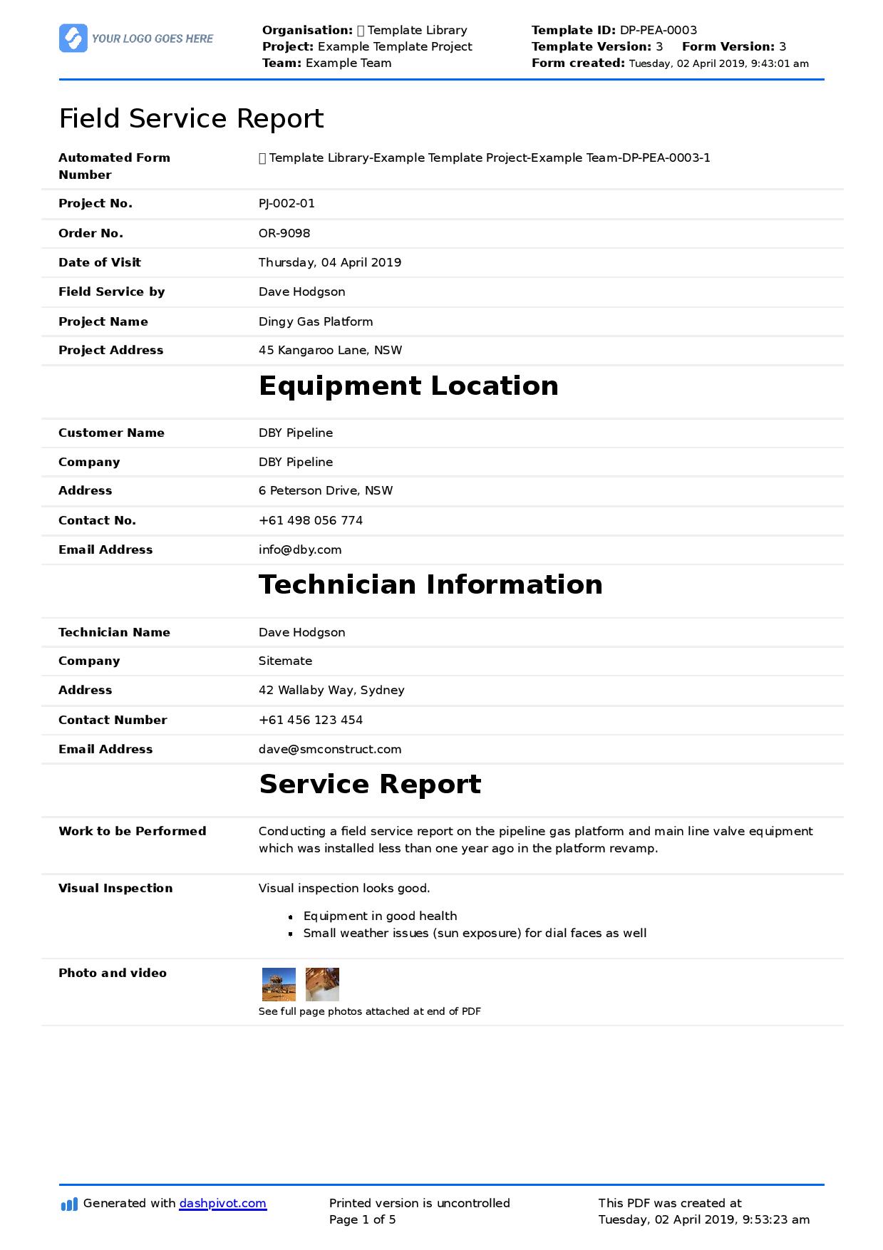 Field service report template