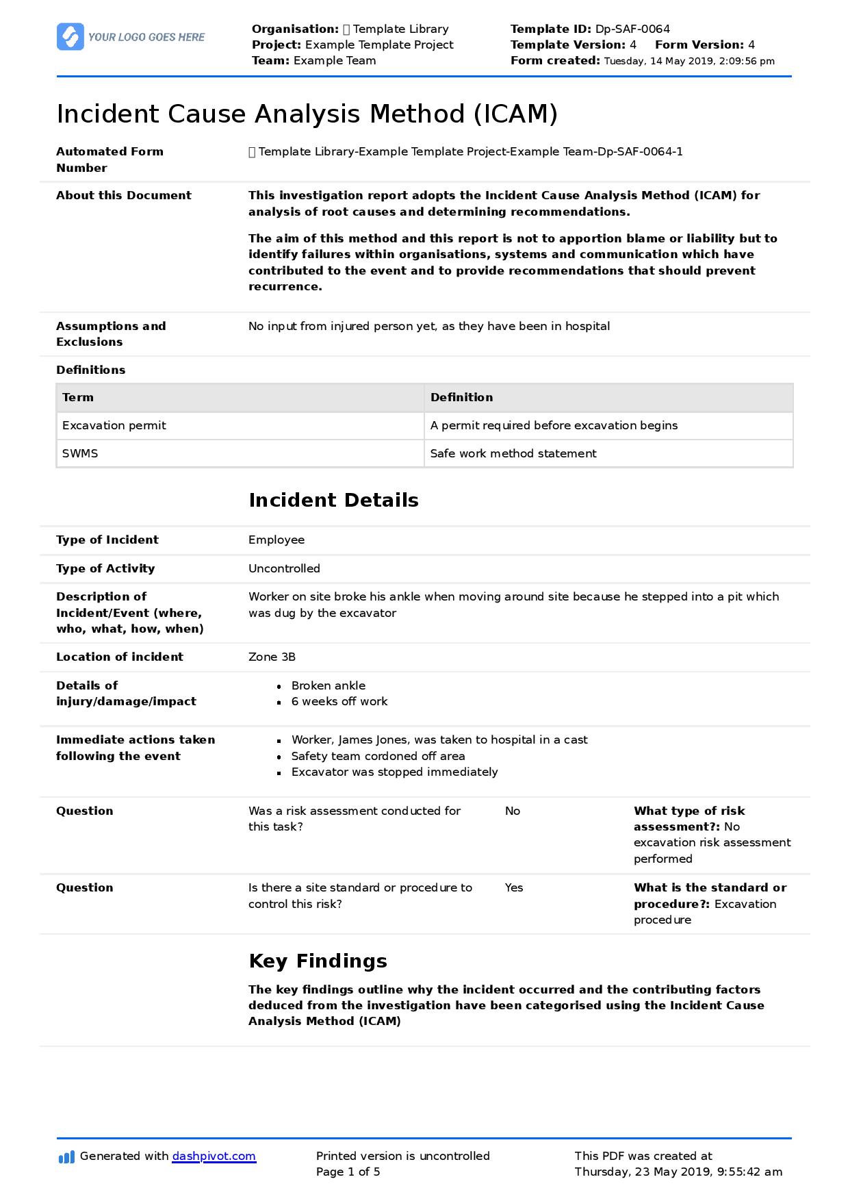 Root cause analysis example