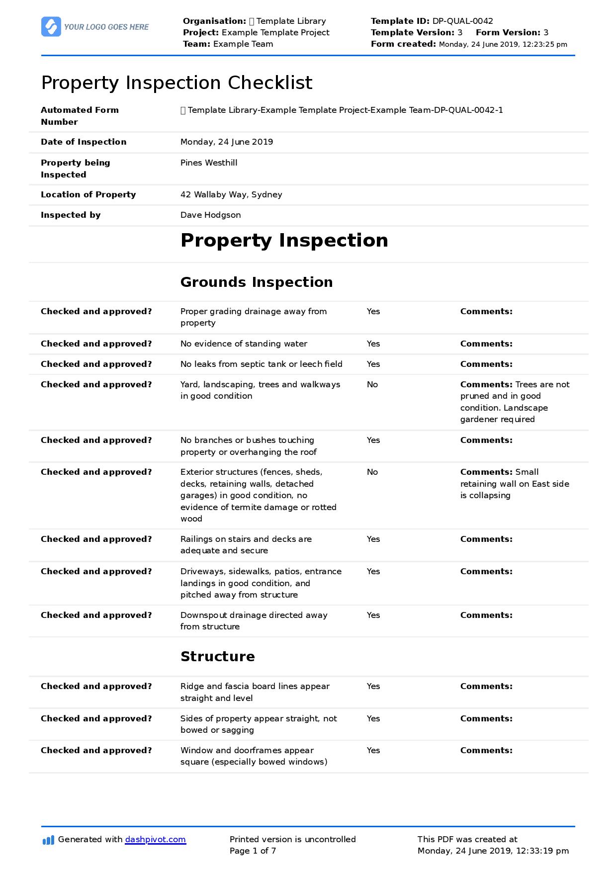 property inspection checklist template