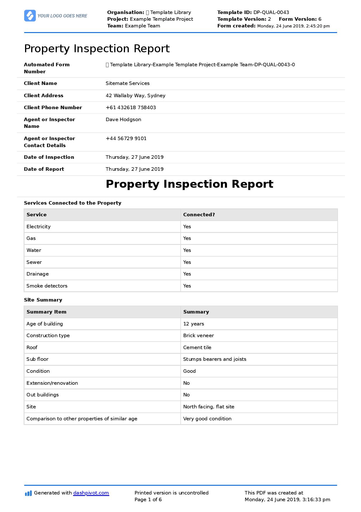 Property inspection report template