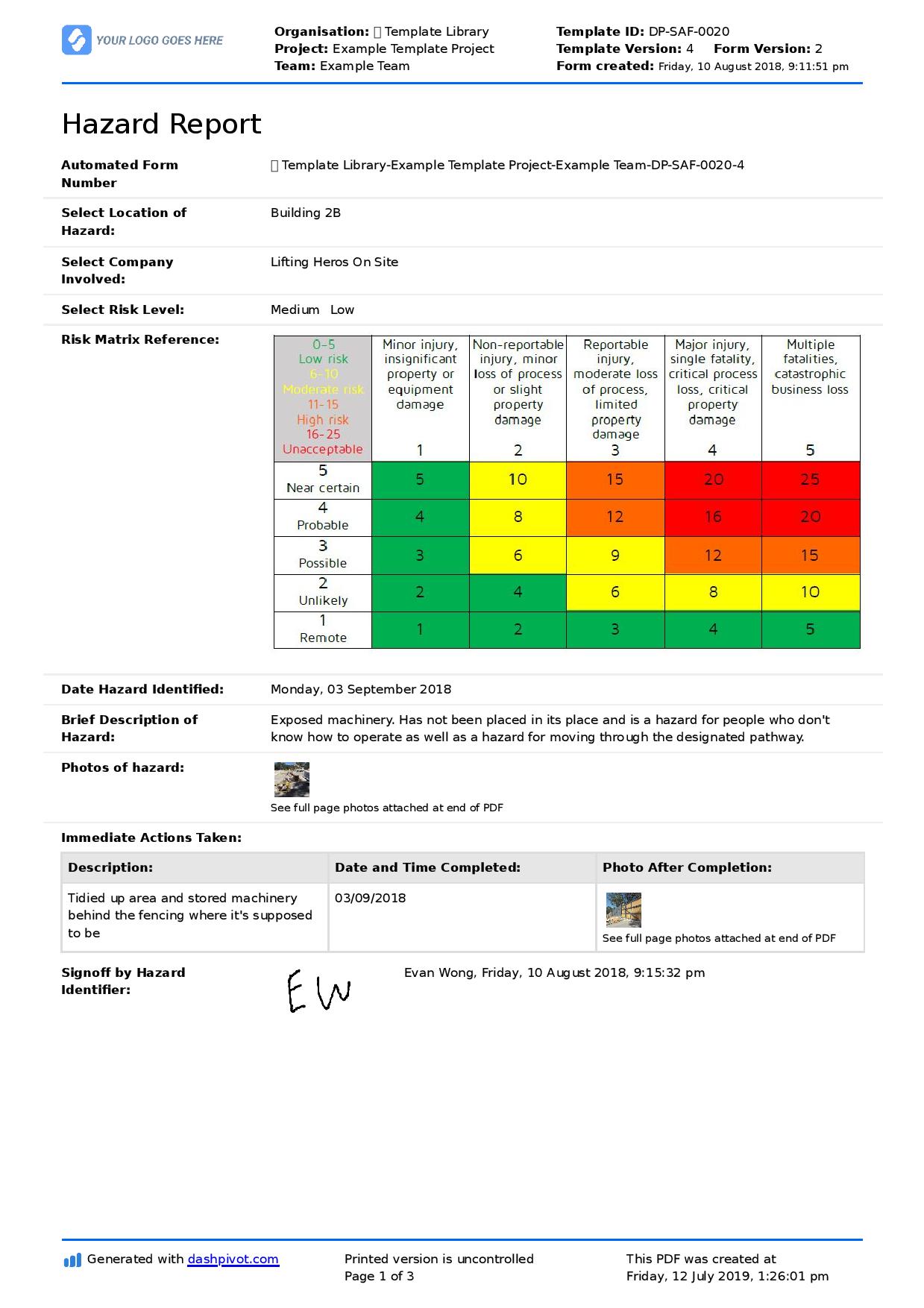 Hazard report