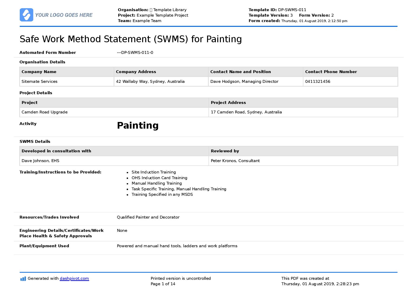 Painting safe work method statement
