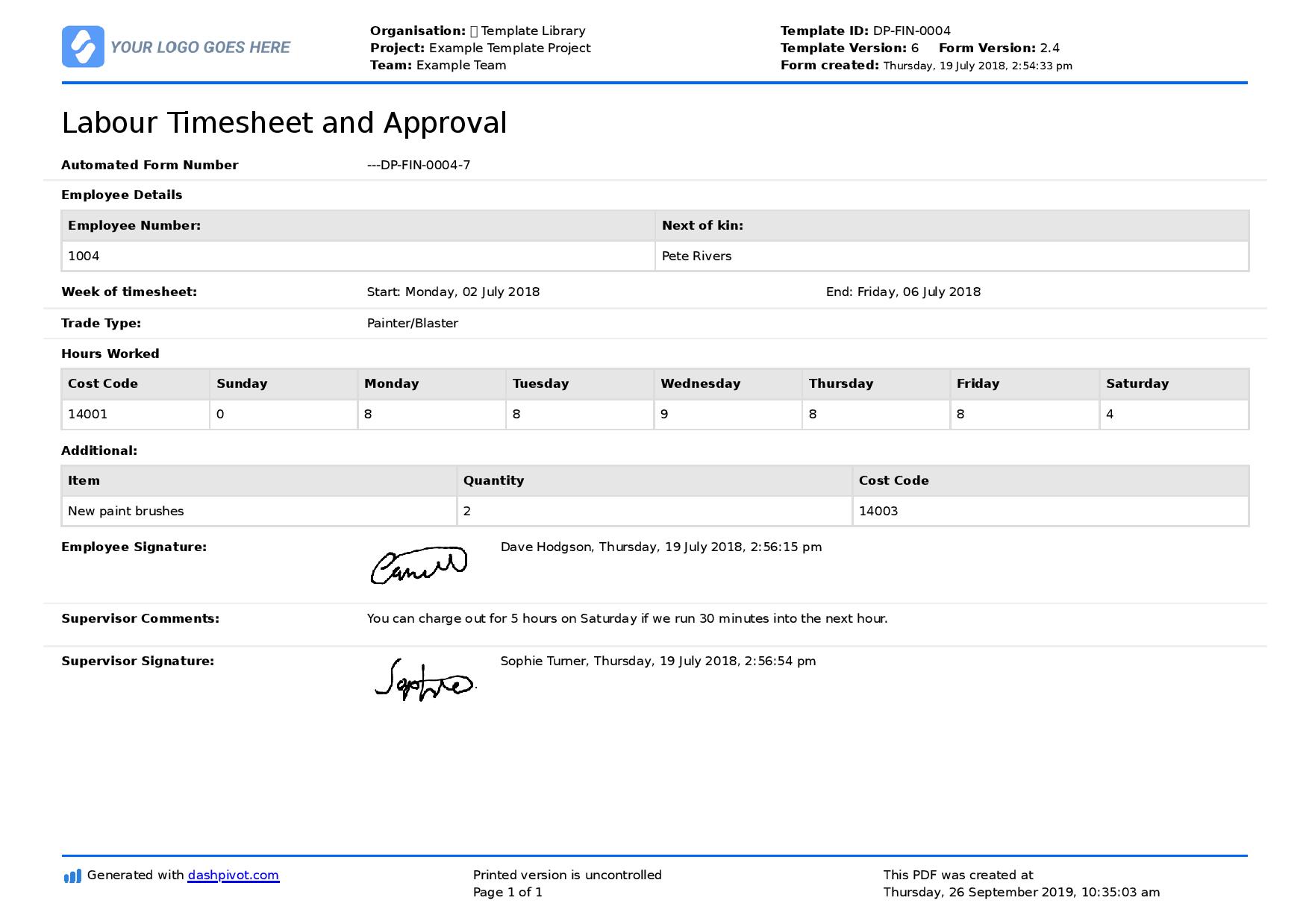 Timecard template