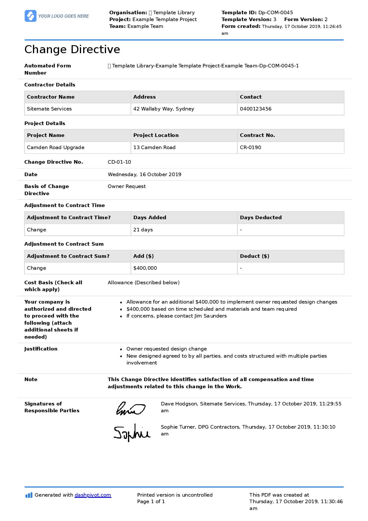Change directive template