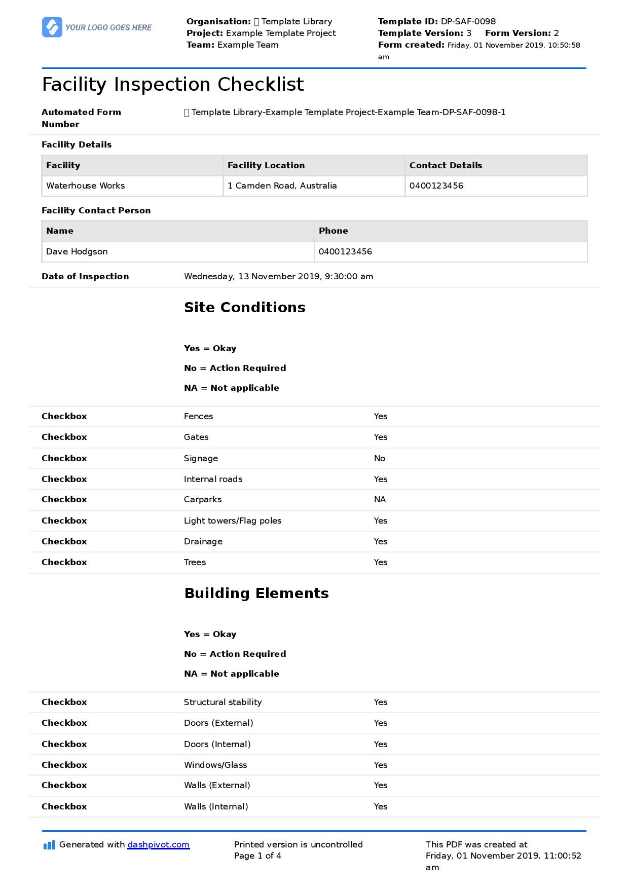 facility inspection checklist