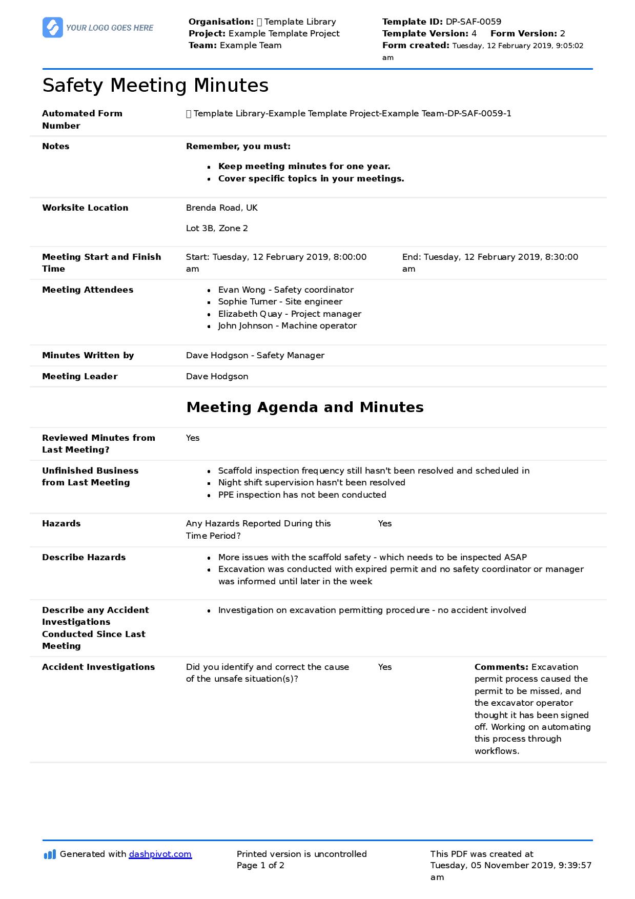 Safety briefing template