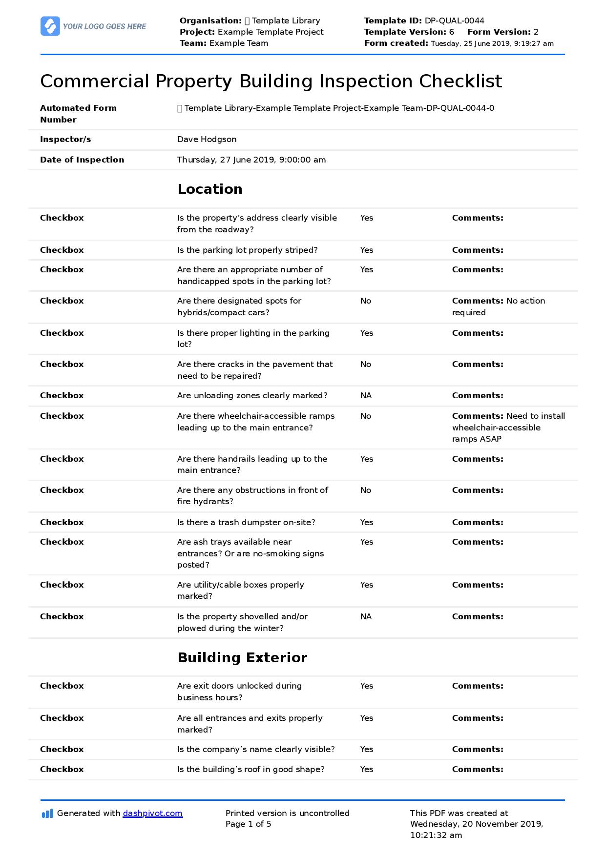 Commercial building inspection checklist