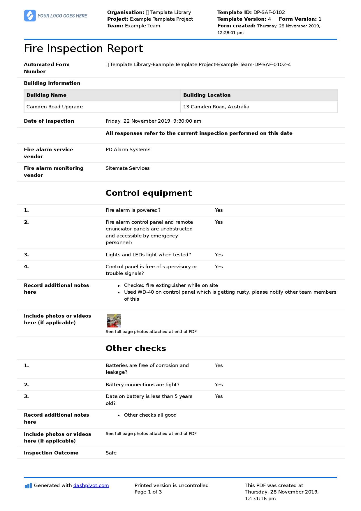 Fire inspection report template