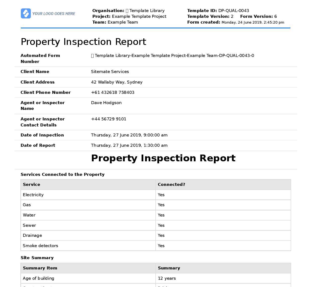 Inspection reporting Inspection reporting