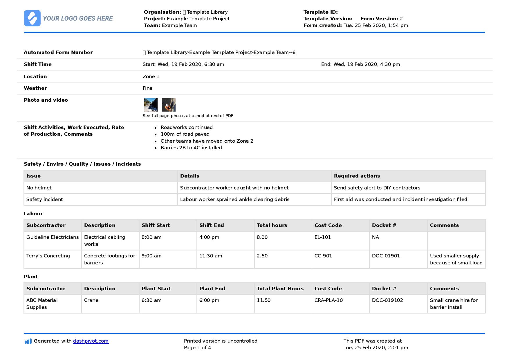 Site diary template