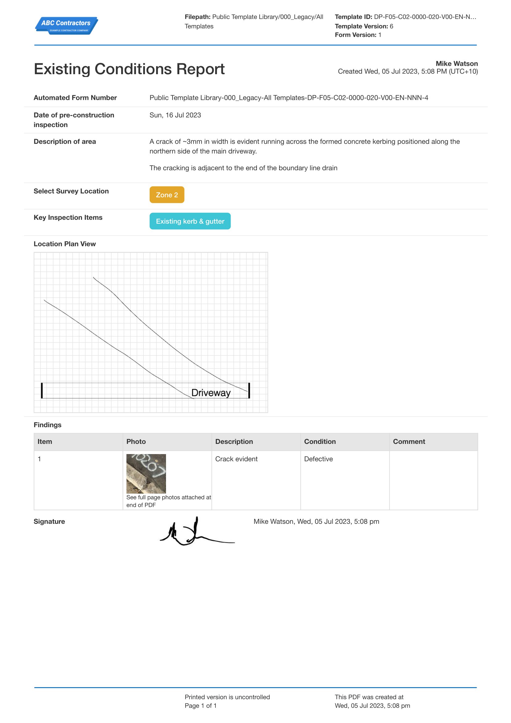 Existing Conditions Report template