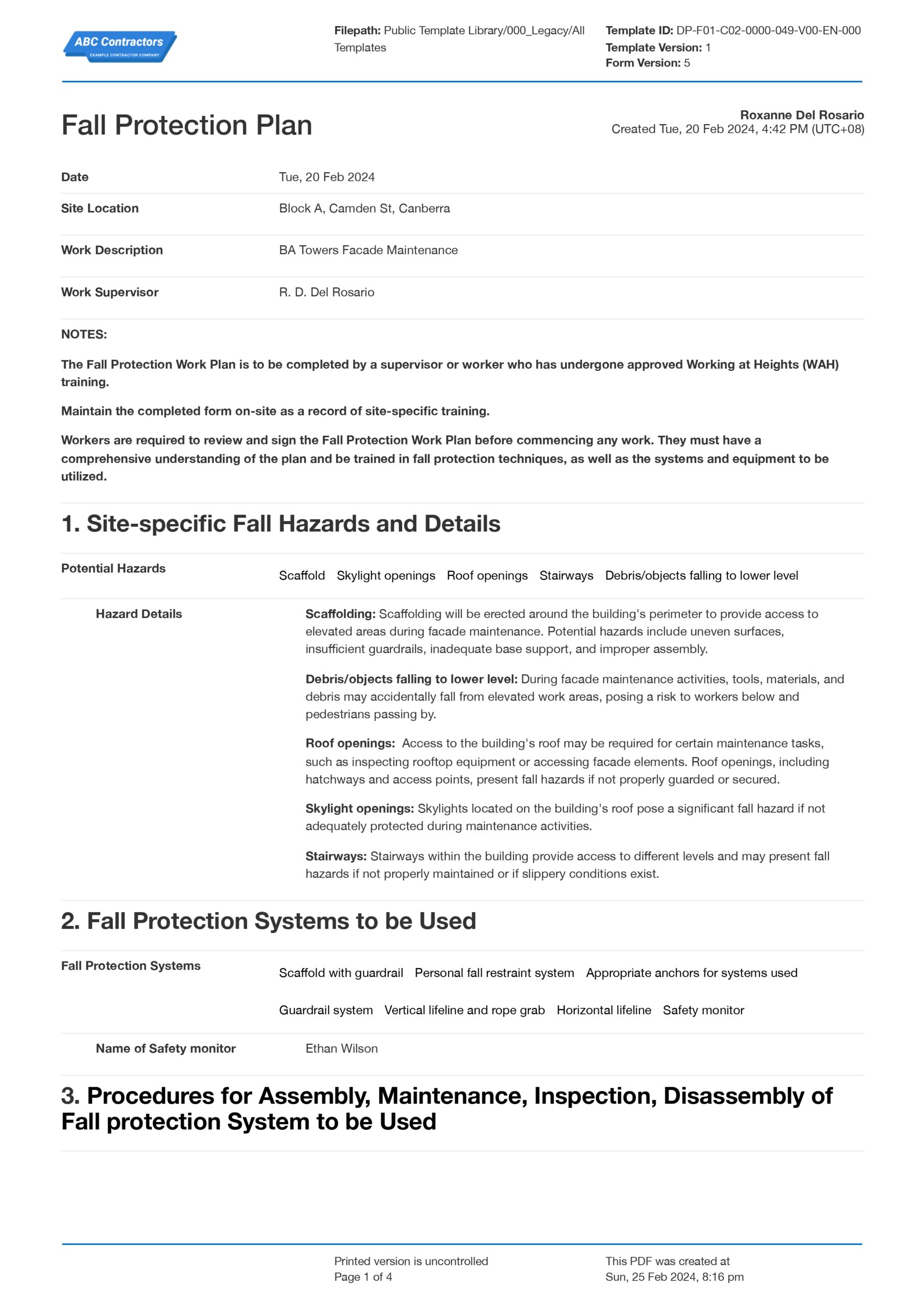 Fall protection plan