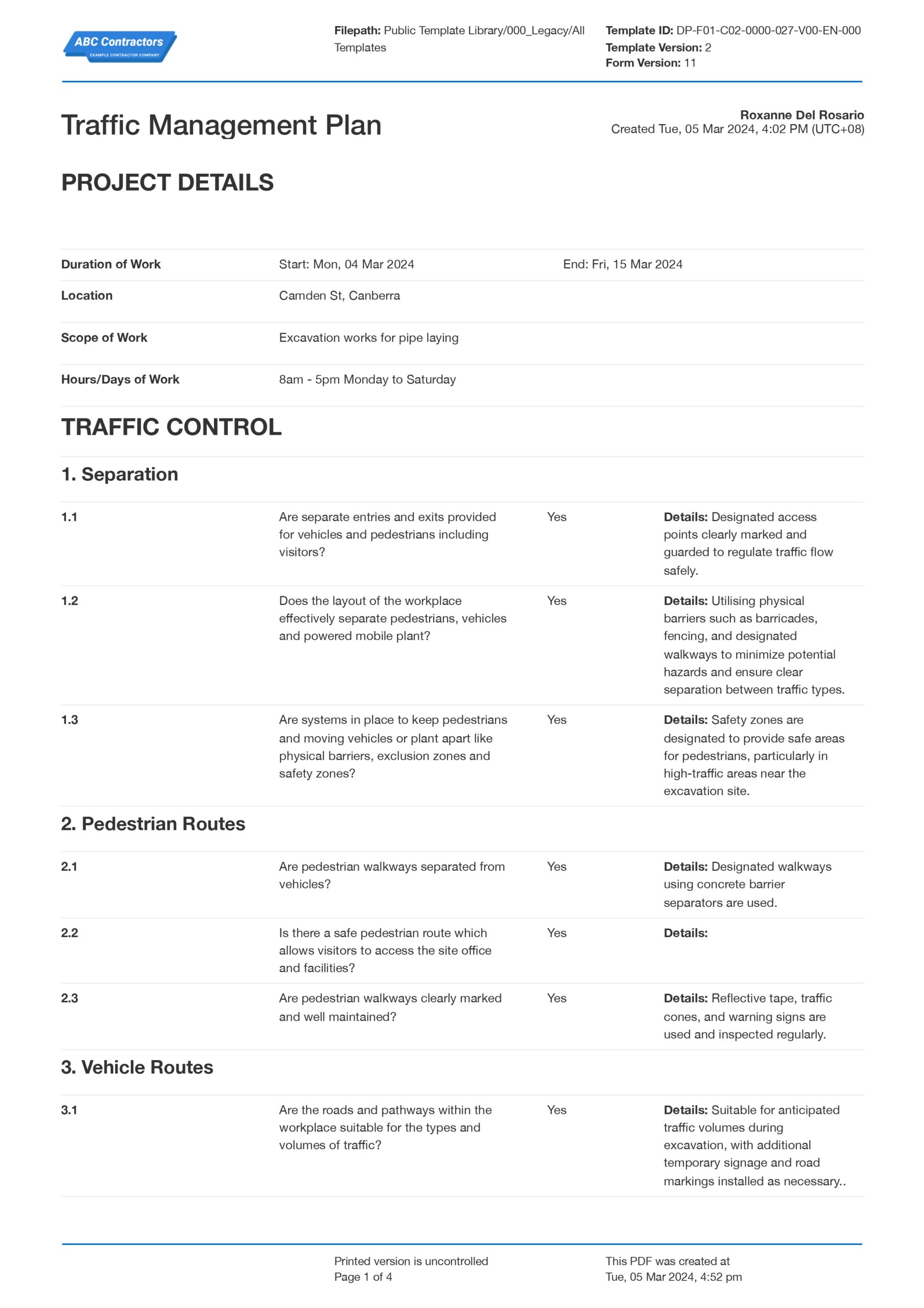 Traffic management plan template