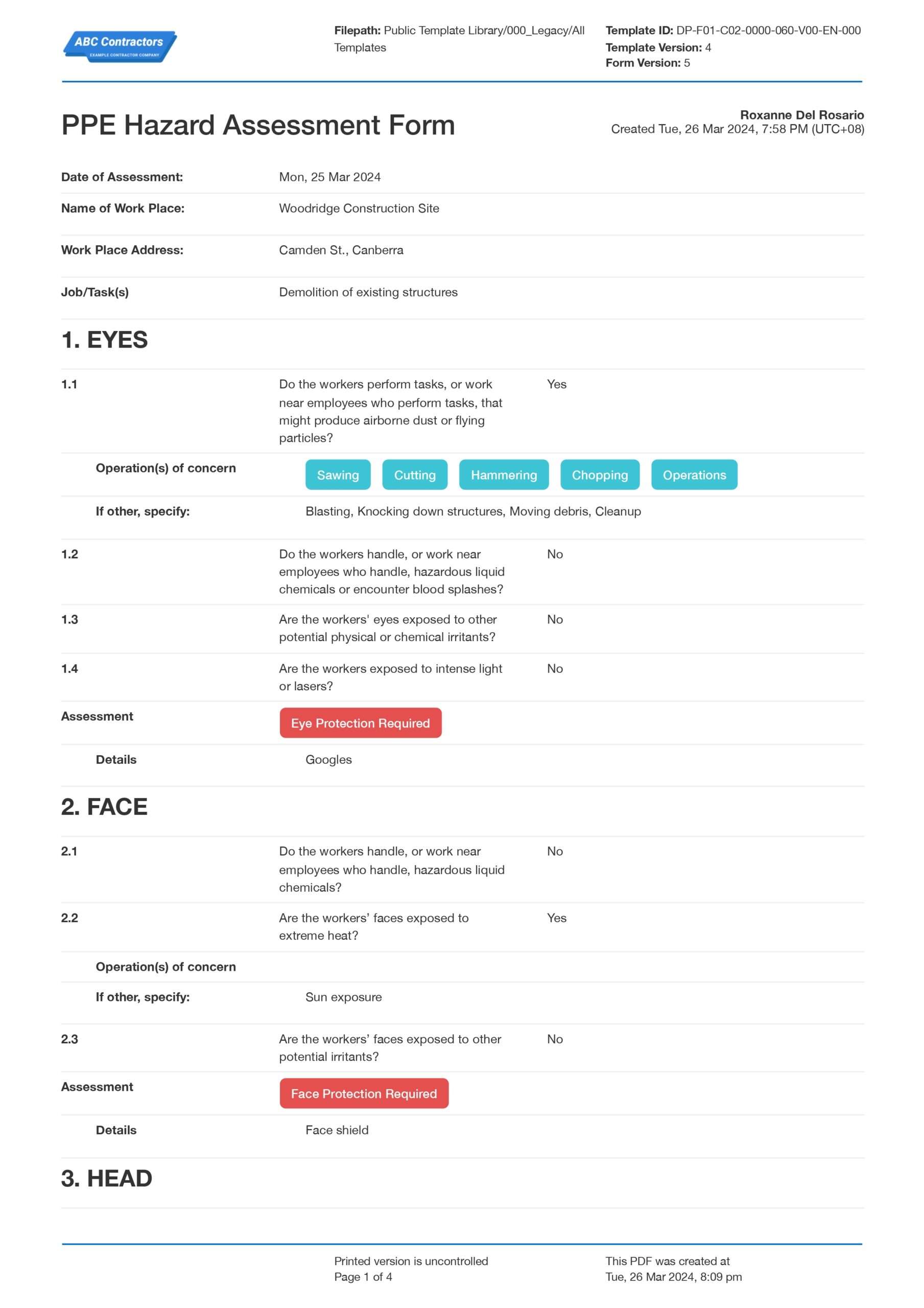 PPE hazard assessment form template
