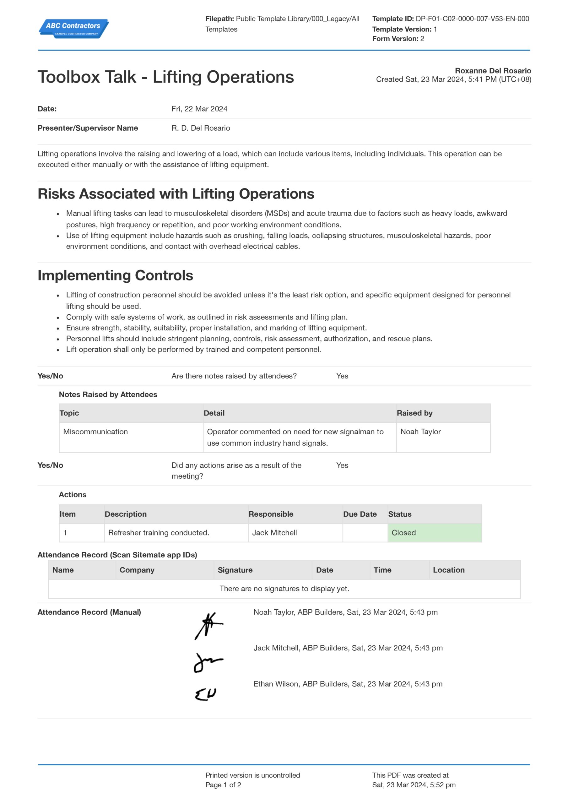 Lifting operations