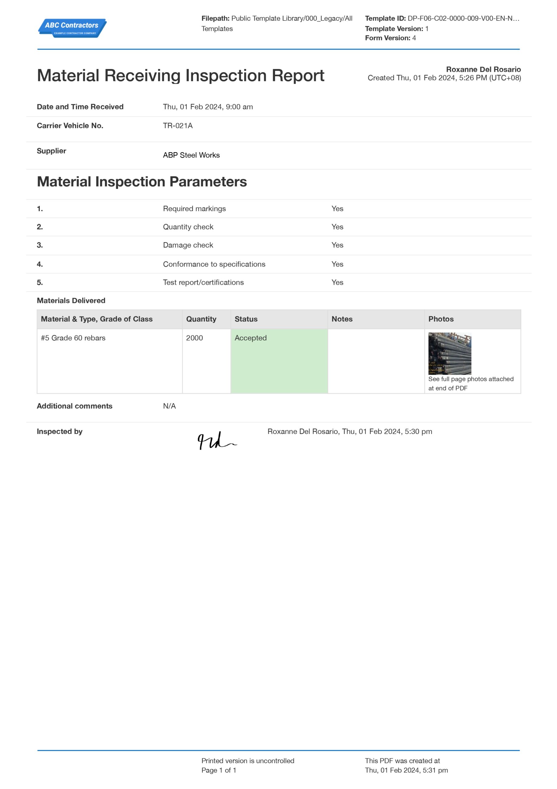material inspection and receiving report template