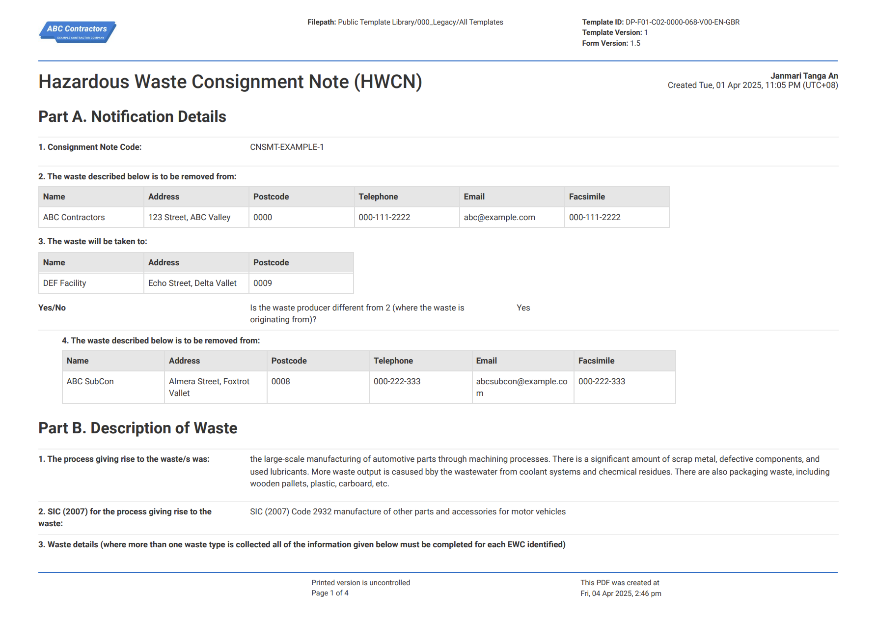 Hazardous Waste Consignment Note (HWCN)