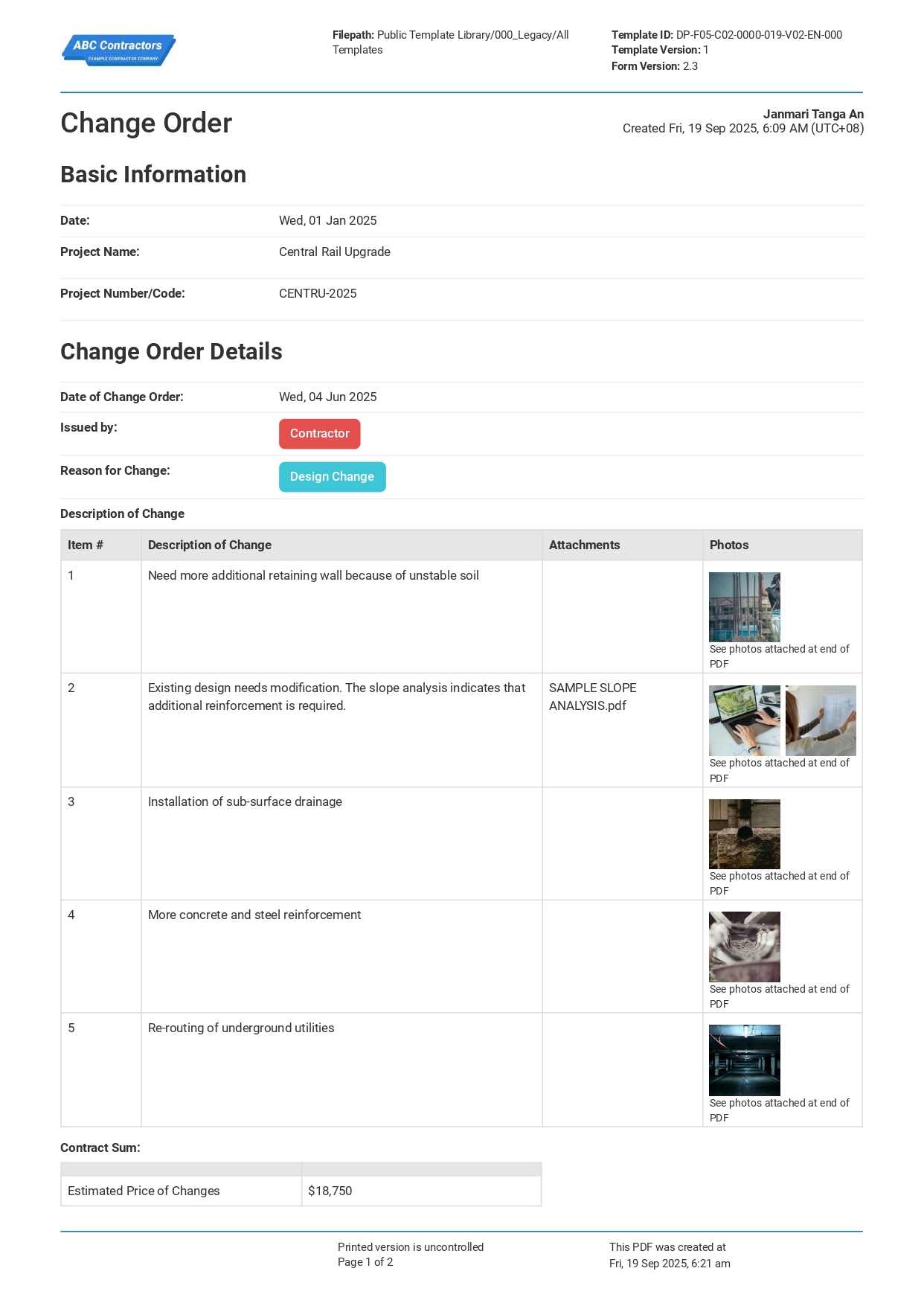 Change Order template